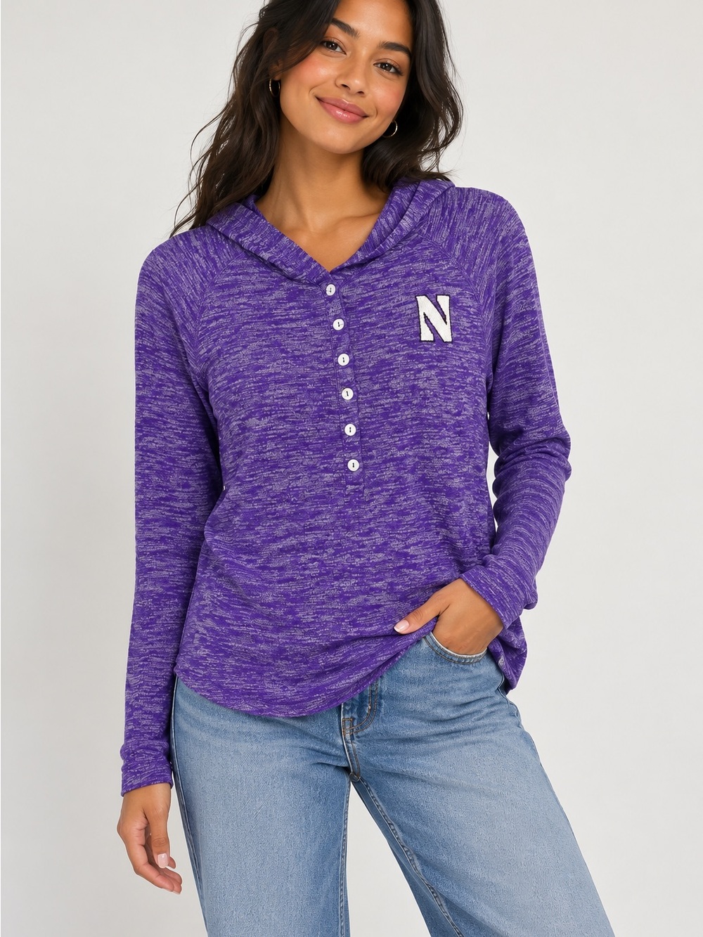 Northwestern Wildcats Colosseum Purple Hooded Henley Top Medium